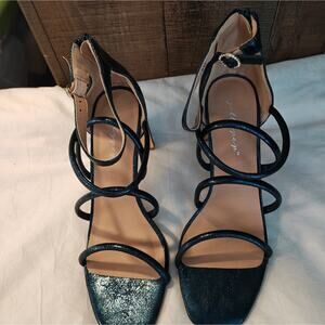 Bradshaw Caged Strappy Emerald Shimmer Green Heels 9 Sex in the City Y2K‎
